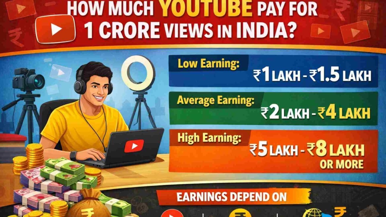 How Much Youtube Pay For 1 Crore Views In India​